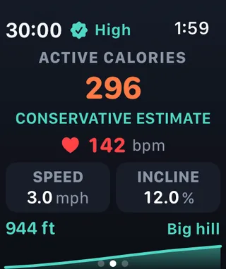 TreadCal Apple Watch workout screen